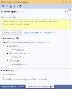 Änderungen-Seite im Team-Explorer