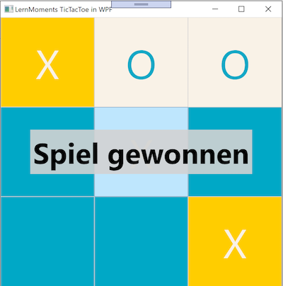 Fertige WPF Oberfläche des zu entwickelnden TicTacToe-Spiels