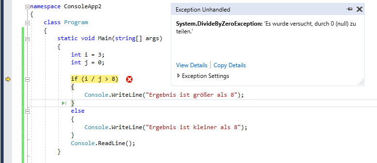 Divide by zero exception